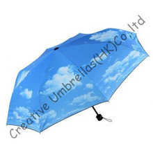 Drop shipping allowed,three fold, blue sky design,manual,windproof,supermini,pocket umbrellas,UV protecting,black coating 2024 - buy cheap