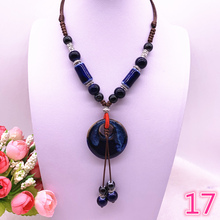 Fashion Ethnic Jewelry Traditional Handmade Ornaments Weave Wax Rope Ceramics Necklace Ceramics Beads Pendant Long Necklace #17 2024 - buy cheap