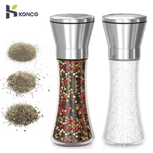 Konco New Salt and Pepper Mill Shakers,Stainless Steel Manual Sea Salt Mills,Adjustable Ceramic Pepper Grinder with Glass Body 2024 - buy cheap