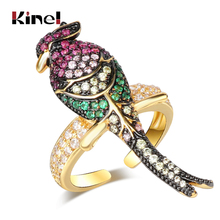 Kinel Fashion Gold Animal Jewelry Colorful Parrot Ring For Women Inlaid Zircon Luxury Party Accessories Open Ring Bridal Gifts 2024 - buy cheap