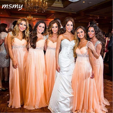 Cheap Beading Chiffon Orange Bridesmaids Dresses 2019 Cap Sleeve A-Line Bridesmaid Gowns 2024 - buy cheap