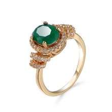MxGxFam зеленые кольца ювелирные изделия для благородных женщин 18 К Желтое золото Овальный AAA + кубический циркон 2024 - купить недорого