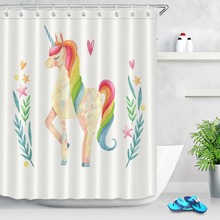 LB Funny Cute Watercolor Unicorn White Shower Curtains Grass Polyester Bathroom Curtain Fabric for Girl Kids Bathtub Home Decor 2024 - buy cheap