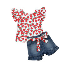 Kawgeett conjunto de roupa infantil, de verão, recém-nascido, bebê, meninas, floral, camiseta, calças jeans, shorts, fofo 2024 - compre barato