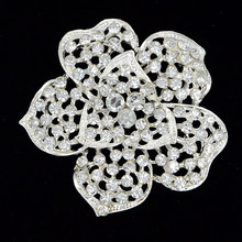 One Piece Retail!!Silver Color Alloy Clear Rhinestone Crystal Big Flower Brooch Pins Wedding Bouquet Lady Party Broaches 2024 - buy cheap