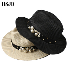 Flower Beads Summer Sun Straw Hats For Women Rivet Pearl Wide Brimmed Jazz Panama Hat Chapeu Feminino Sun Visor Beach Hat 2024 - buy cheap