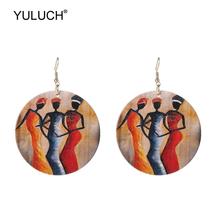 Yuluch brincos de pingente redondos, joias da moda estilo pop-africano para mulheres, brincos étnicos estilo boho indiano natural de madeira 2019 2024 - compre barato