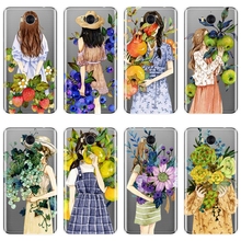 Capa de celular macia para huawei, para os modelos y5, y6, y7 prime 2018, y9 2019, com flores e arte de menina, y3, y5, y6 2, y7 2017 pro 2024 - compre barato