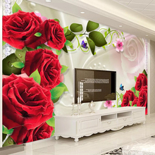Rollo de papel de foto de pared personalizada, flor de rosa de tela de seda 3D, decoración de pared de fondo de TV, pintura Mural, papel tapiz para dormitorio 2024 - compra barato