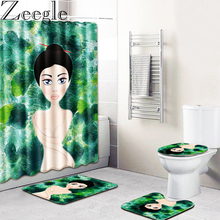 4Pcs Sexy Women Bathroom Bath Mat Set Waterproof Shower Curtain Pedestal Toilet Seat Mat Lid Cover Bath Mat Toilet Rugs 2024 - compre barato