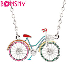 Bonsny Statement Enamel Alloy Bicycle Bike Shape Necklace Pendant Choker Collar Chain Novelty Jewelry For Women Girls Gift Party 2024 - buy cheap