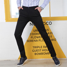 Pantalones de vestir planos para hombre, pantalón largo Formal de negocios, azul marino, negro, Color sólido, primavera 2019 2024 - compra barato