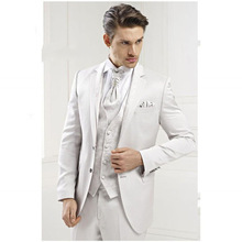 Chaqueta con solapa con muescas y dos botones para hombre, traje de esmoquin personalizado, chaqueta, pantalones y chaleco, color blanco, 3 piezas 2024 - compra barato
