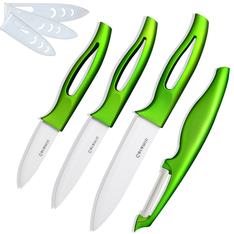 XYJ ceramic knife set 3" 4" 5" paring utility slicing knife with green ceramic peeler kitchen knives cooking tools set knives 2022 - buy cheap