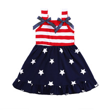 4th of july American girls Vintage Bella Patriotic Princess bow ruffle summer cosplay party dress Baby strap cute dress 2024 - buy cheap