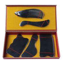 New superfine 100% Natural black ox horn comb guasha plate fish and wave shaped 5pcs/set face body guasha tool 0033 2024 - buy cheap