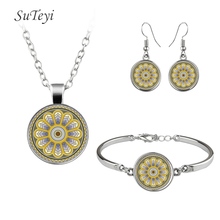 SUTEYI Trendy Necklace Earrings Bracelet Jewelry Sets Mandala Flower Picture Glass Dome Cabochon Jewellery Accessories 2024 - buy cheap