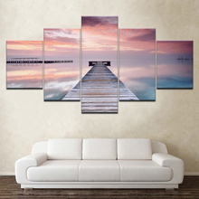 Canvas Paintings Home Decor 5 Pieces Sunset Glow Wooden Bridge Landscape Picture Modular Prints Poster For Living Room Wall Art 2024 - buy cheap