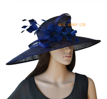 Attractive multiple color.LARGE BRIM Sinamay panama women's hat Church for races wedding Kentucky Derby 2024 - buy cheap