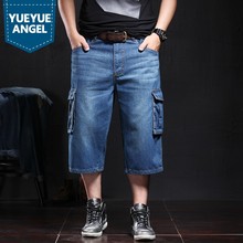 Fashion Casual Mens Calf-Length Jeans Shorts Men Summer Baggy Pockets Denim Shorts Plus Size Straight Cargo Pants Male Clothing 2024 - buy cheap