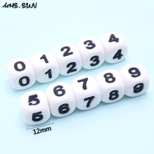 MHS.SUN Square figure number silicone beads chewable 12mm 50pcs food grade baby teething dice beads for safety nursing jewelry 2024 - buy cheap