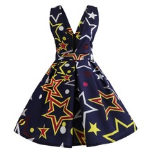 Retro Vintage Style Sleeveless with Bow 3D Skull Star Printed 2018 Summer Women V-neck Dress A-line Party Sexy Casual Dress 2024 - buy cheap