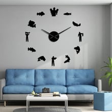 Fishing Stickers DIY Wall Art Fisherman Large Silent Quartz Modern Wall Clock Bass Fishing Silhouette Frameless Big Wall Clocks 2024 - buy cheap