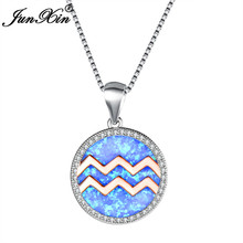 Cute Female Aquarius Wave Pendants Necklaces Silver Color Blue White Fire Opal Necklaces For Women Valentine's Day Gifts 2024 - buy cheap