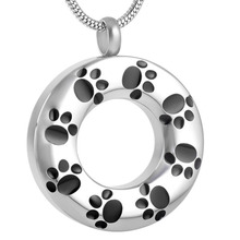 IJD8084 Paw Print Round Circle Cremation Urn Necklace Pendant Ashes Memorial Jewelry with Filling Kit and Gift Box 2024 - buy cheap
