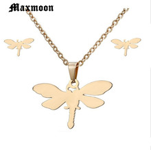 Maxmoon-Conjunto de joyería de acero inoxidable para mujer, juego de collar y pendientes de libélula, conjunto de joyería de boda, Color dorado 2024 - compra barato