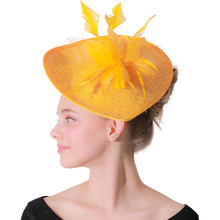 Yellow Fascinators Ladies Hats For Weddings Church feather Fedora  Feather Pillbox Hat With Vintage Derby Hats Multiple Colors 2024 - buy cheap