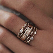 Vintage Rose Gold Color Rings Set for Women Girl 5PCS/Set Bohemia Crystal Midi Finger Rings Set Rhinestone Knuckle Ring Boho 2024 - buy cheap