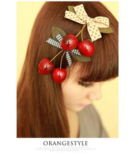 Princesa doce lolita acessório do cabelo Harajuku zíper amo macio bonito vermelho cereja grande hairpin clipe atado-side fita tira arco 2024 - compre barato
