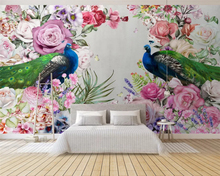 Обои beibehang в европейском и американском стиле, под заказ, в стиле ретро, с павлином, цветами, растениями, для гостиной 2024 - купить недорого