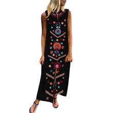 MUQGEW Summer Dress Elegant Women’s Printed Sleeveless V-neck Maxi Dress Hem Baggy Kaftan Long Dress Women Dress 2024 - buy cheap