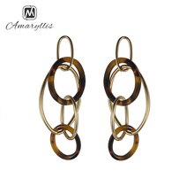 Amaiyllis Layer Block Leopard-print Metal Chain Link Dangle Earrings For Women Long Geometric Oval Circle Statement Drop Earring 2024 - buy cheap