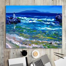 Tela de impressão para decoração caseira, arte de parede, pôster, pinturas, horizontal, pintura a óleo pesada, mar e mar, para sala de estar 2024 - compre barato