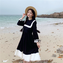 Korean New Spring Black White Stitching Vintage Woman Dress Ruffles Knee-length Summer Dress Bohemia Loose Woman Dresses 2024 - buy cheap