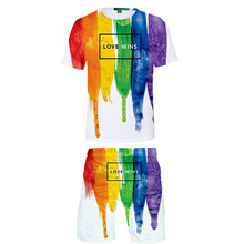 High Quality Pride Rainbow Flag sets Print male 2 Piece Set Summer Fashion Short Sleeve t-shirts+Shorts Couples sets Streetwear 2024 - buy cheap