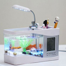 Mini aquário usb de mesa, aquário preto/branco com tela lcd, lâmpada led e relógio para tanque de peixes 2024 - compre barato