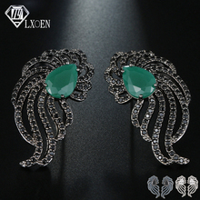 LXOEN Punk Vintage Green Zircon Big Stud Earrings With Black Gun Wings Ear Studs Luxury Women Earrings Jewelry Gift brinco 2024 - buy cheap