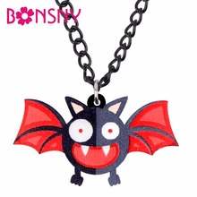 Bonsny Acrylic Halloween Bat Demon Pendant Chain Choker Cute Festival Jewelry Necklace For Women Teens Kids Gift Accessories 2024 - buy cheap