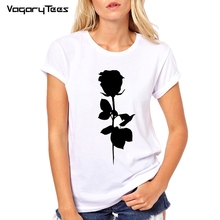 VagaryTees Ink Rose Printed women T shirts black rose tops T-Shirt tshirt casual Flowers t shirt for women 2024 - buy cheap