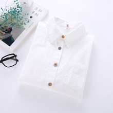Fekeha blusa branca feminina, roupa de trabalho, botão de estudante, primavera outono, manga comprida, tops de algodão femininos, camisas 2024 - compre barato
