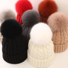 Real Fur Hat Wool blended Real fox hair bulb Pom Pom Hat Women Winter Hat Unisex Kids Warm Chunky Thick Stretchy Hemp decorative 2024 - buy cheap