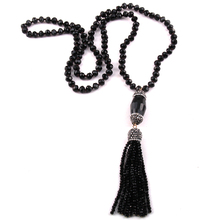 Fashion Bohemian Jewelry Crystal Glass Knotted Handmake Paved Crystal Tubes Tassel Long Necklace 2024 - buy cheap