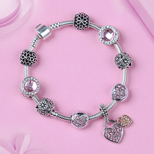 Leabyl pulseira romântica com tinta de cristal, bracelete para mulheres, flor de prata tibetana, faça você mesmo, miçangas, presente na moda 2024 - compre barato