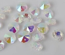 2000 шт/партия AB Цвет 14 мм Восьмиугольные кристаллы в 2 отверстия для свадебных нитей и люстры бусины 2024 - купить недорого