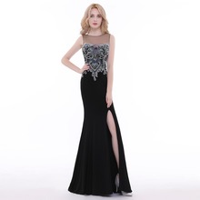 Finove 2020 Новое поступление, винтажное Длинное Элегантное Вечернее Платье с бусинами, сексуальное черное вечернее платье с разрезом по бокам для женщин 2024 - купить недорого