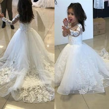 Luxury Flower Girls Dresses For Lace Appliques Long sleeve Little Girls First Communion Girls Pageant Party Dresses 2024 - buy cheap